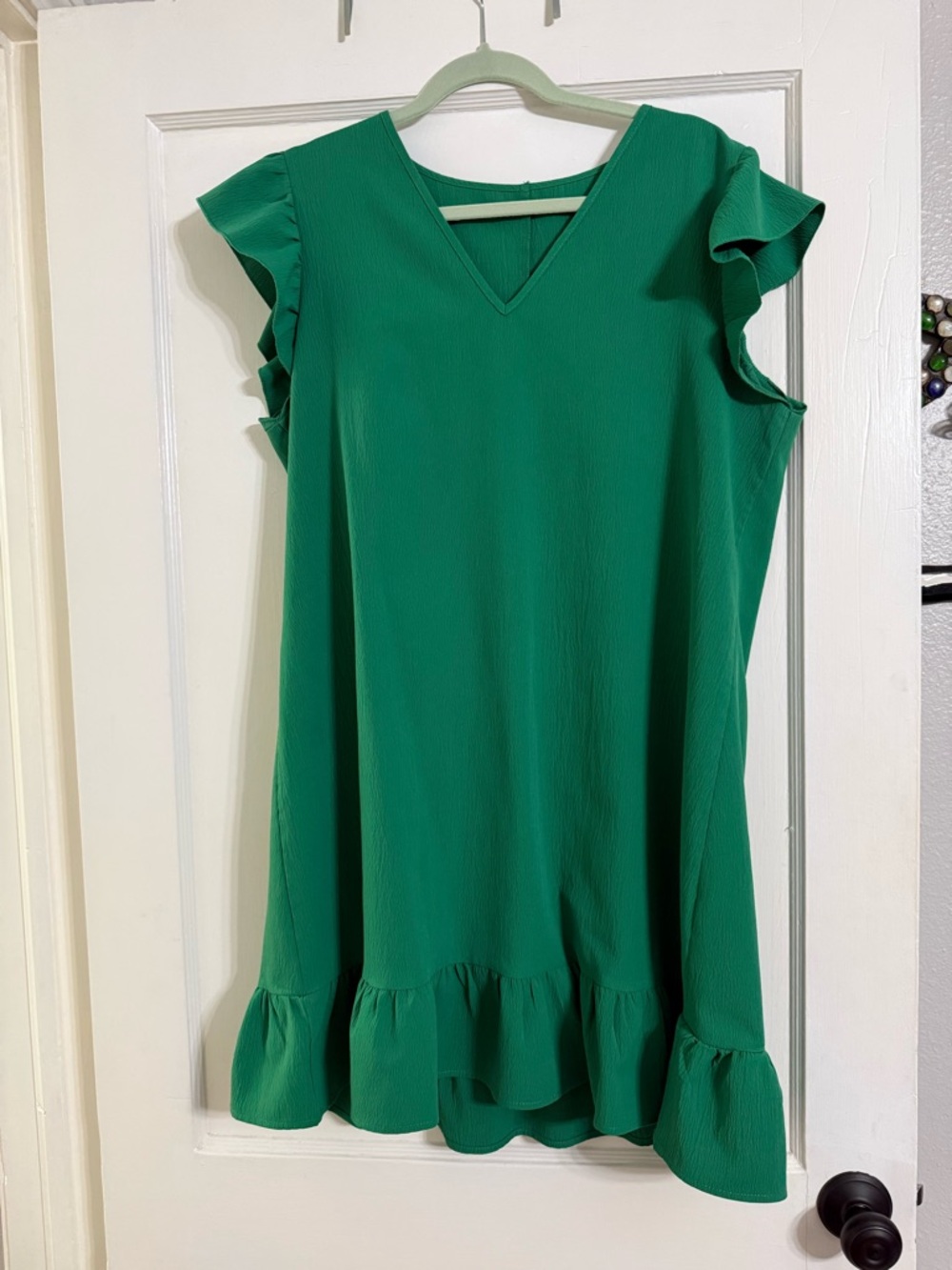 Amazon Emerald Green V-Neck Ruffle Mini Dress